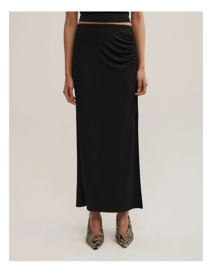 Side Gather Skirt in Black image 2