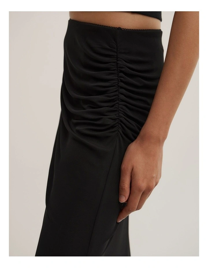 Side Gather Skirt in Black image 3
