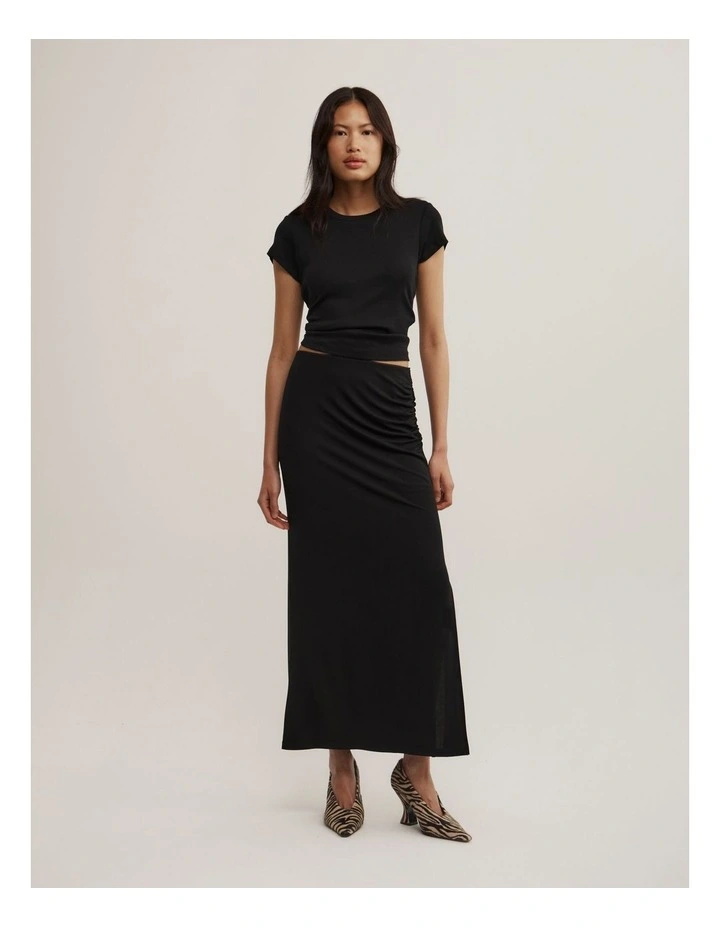 Side Gather Skirt in Black image 4
