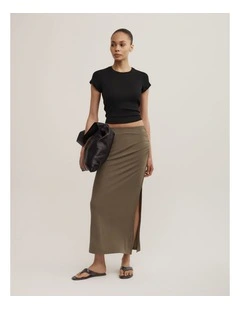 Side Gather Skirt in Khaki