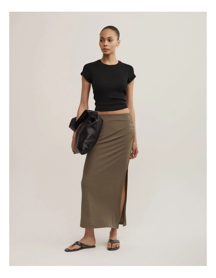 Side Gather Skirt in Khaki image 1