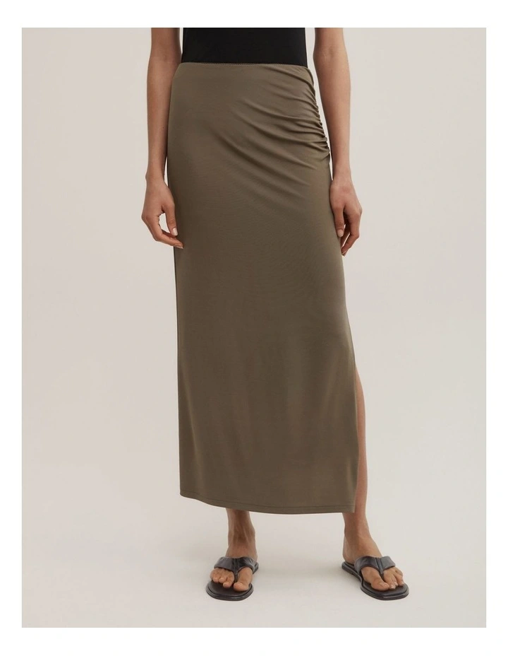 Side Gather Skirt in Khaki image 2