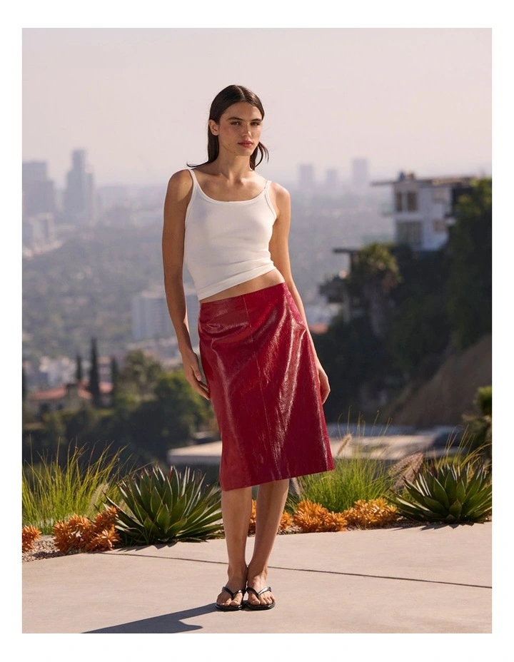 Split Midi Skirt in Red image 2