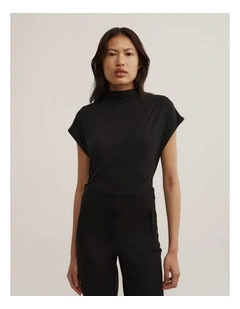 Draped High Neck Top in Black