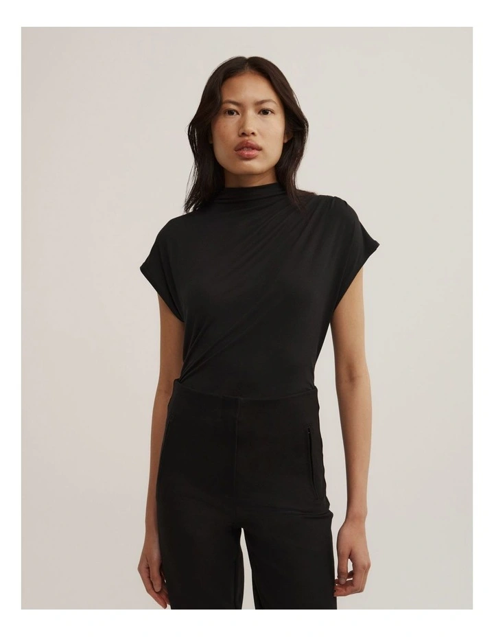 Draped High Neck Top in Black image 1
