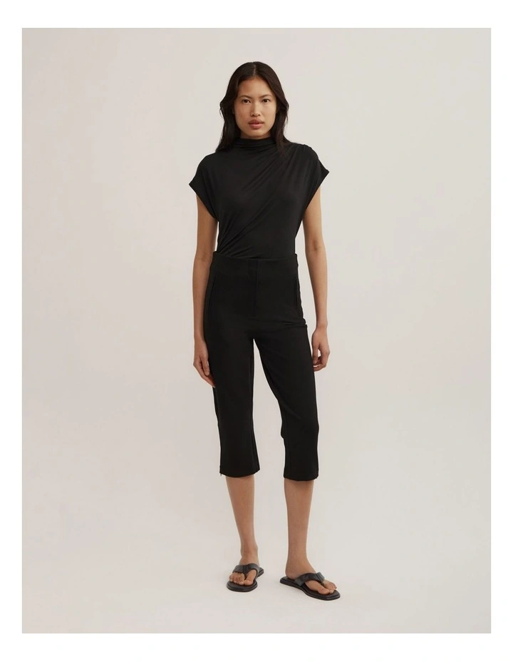 Draped High Neck Top in Black image 3