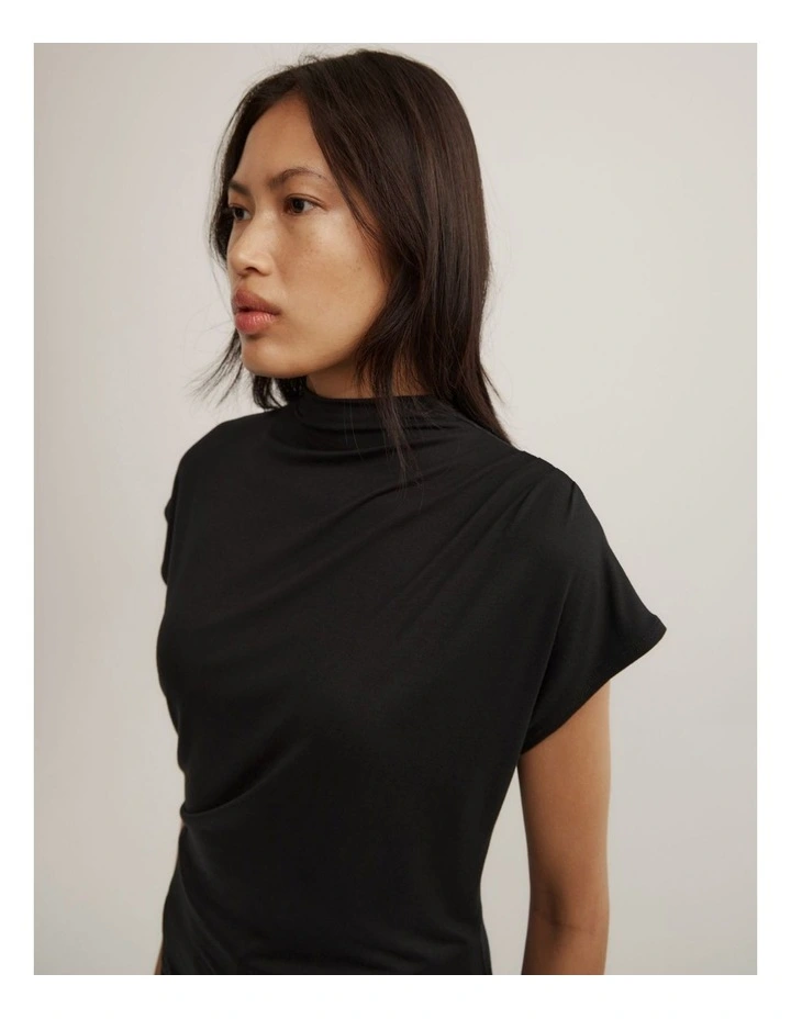 Draped High Neck Top in Black image 4