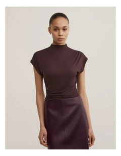 Draped High Neck Top in Espresso