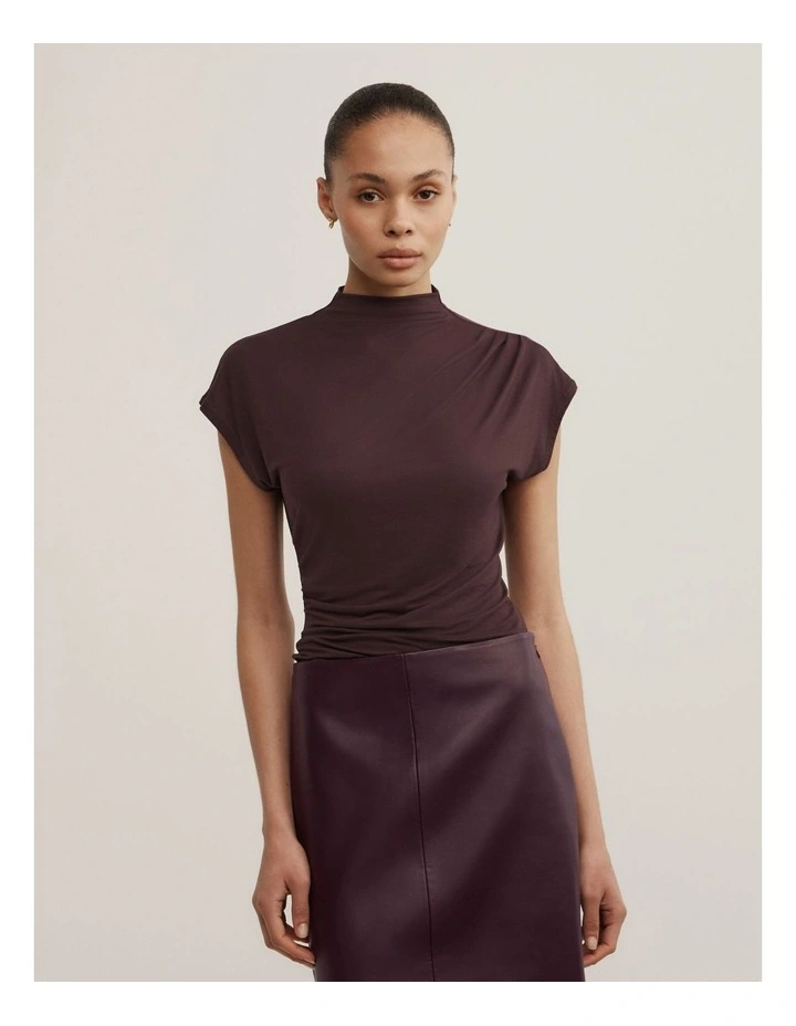 Draped High Neck Top in Espresso image 1