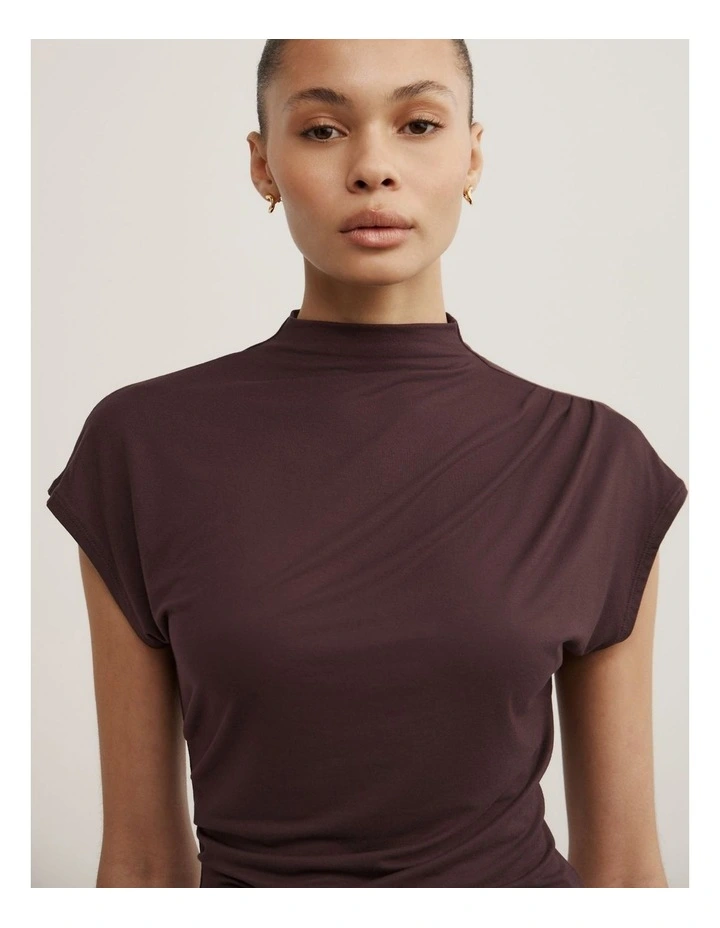 Draped High Neck Top in Espresso image 3