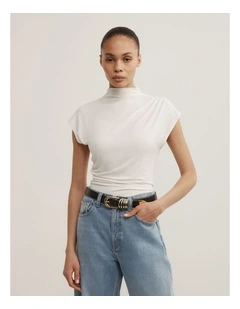 Draped High Neck Top in Fresh White