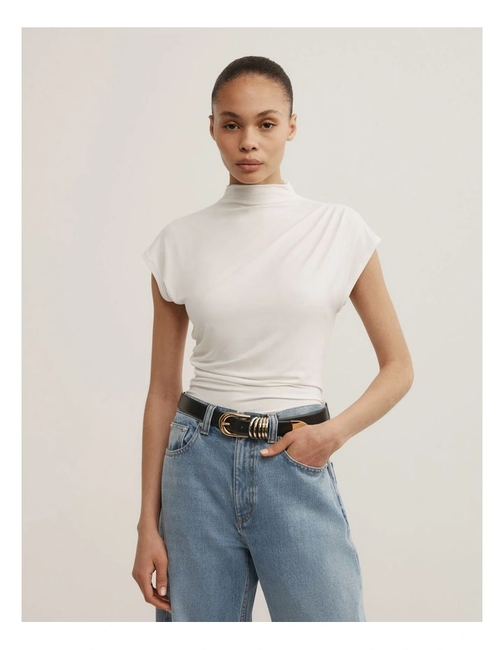 Draped High Neck Top in Fresh White image 1