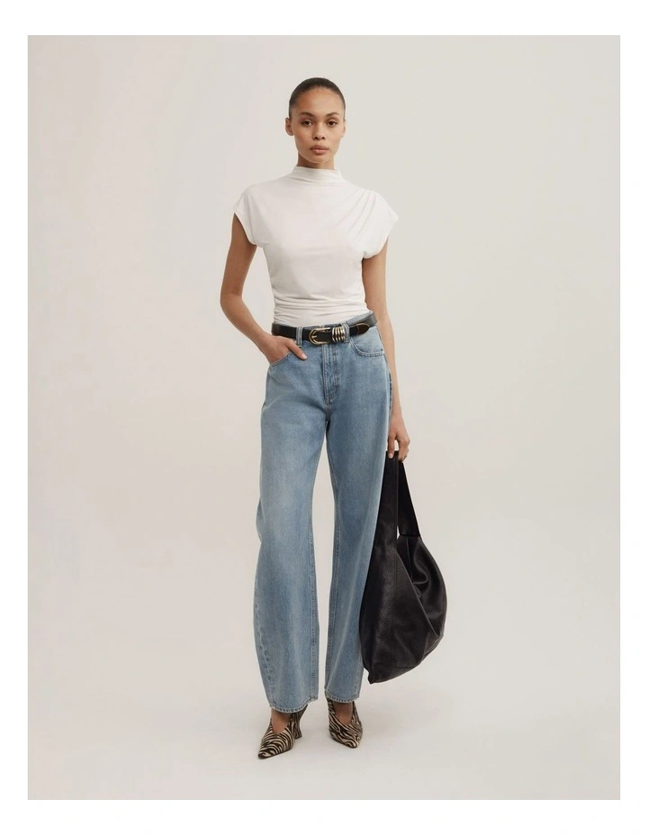 Draped High Neck Top in Fresh White image 2