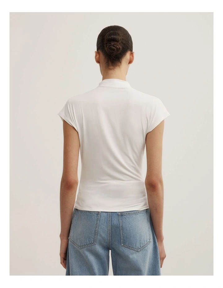 Draped High Neck Top in Fresh White image 4