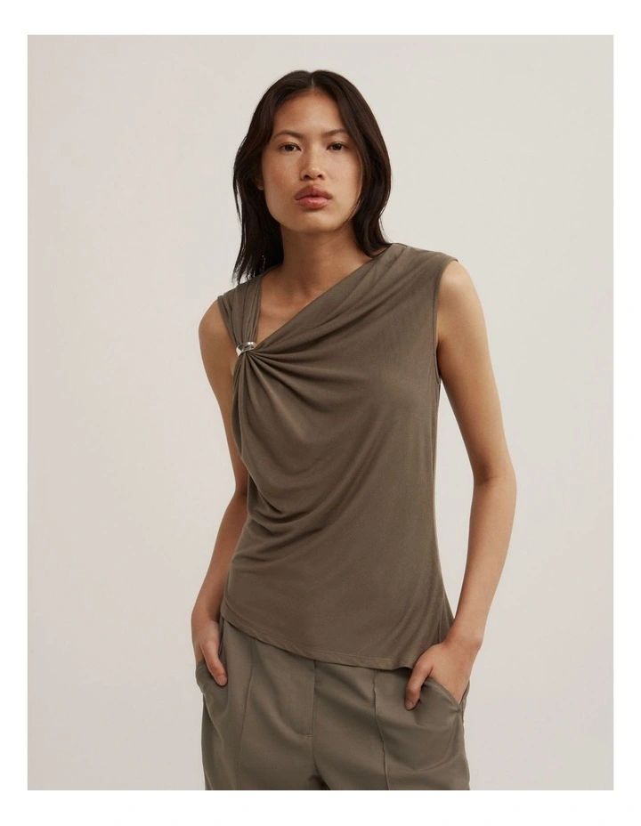 Trim Detail Top in Khaki image 1