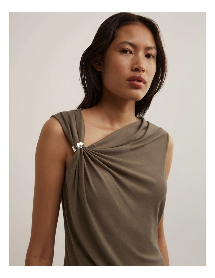 Trim Detail Top in Khaki image 3
