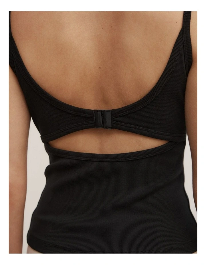 Open Back Tank Top in Black image 4