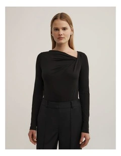 Twist Front Long Sleeve Top in Black