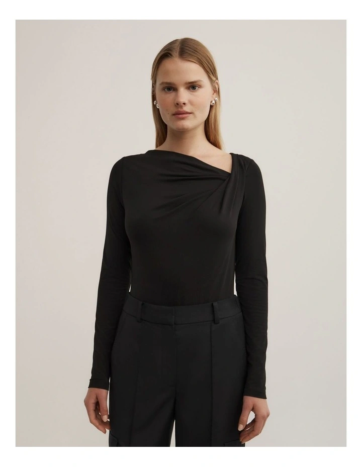 Twist Front Long Sleeve Top in Black image 1