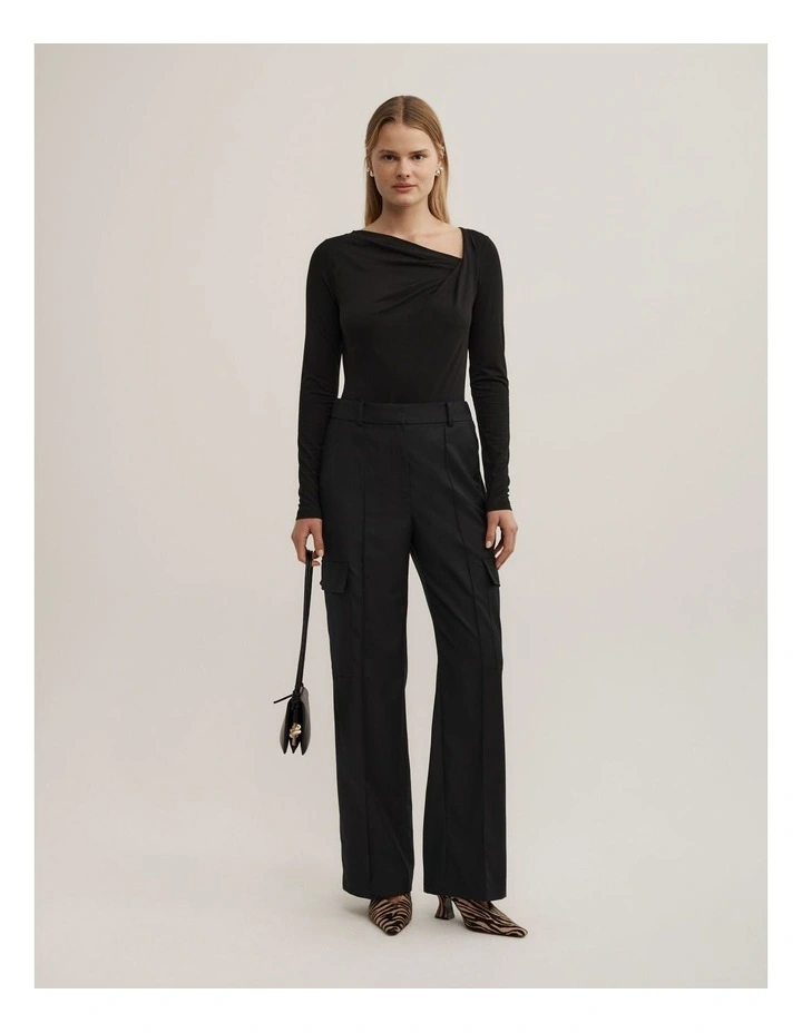 Twist Front Long Sleeve Top in Black image 2