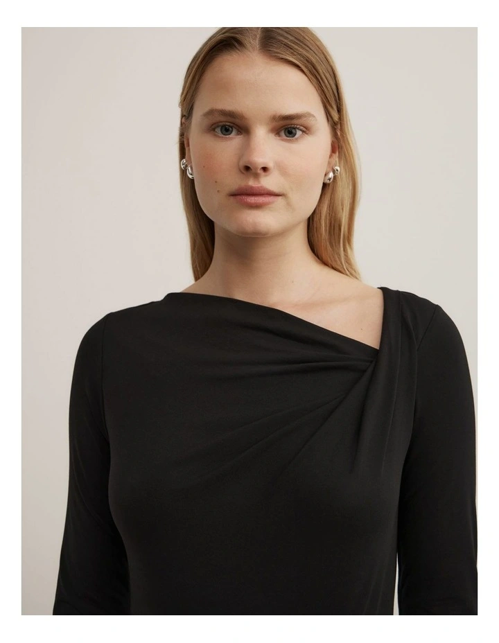 Twist Front Long Sleeve Top in Black image 3
