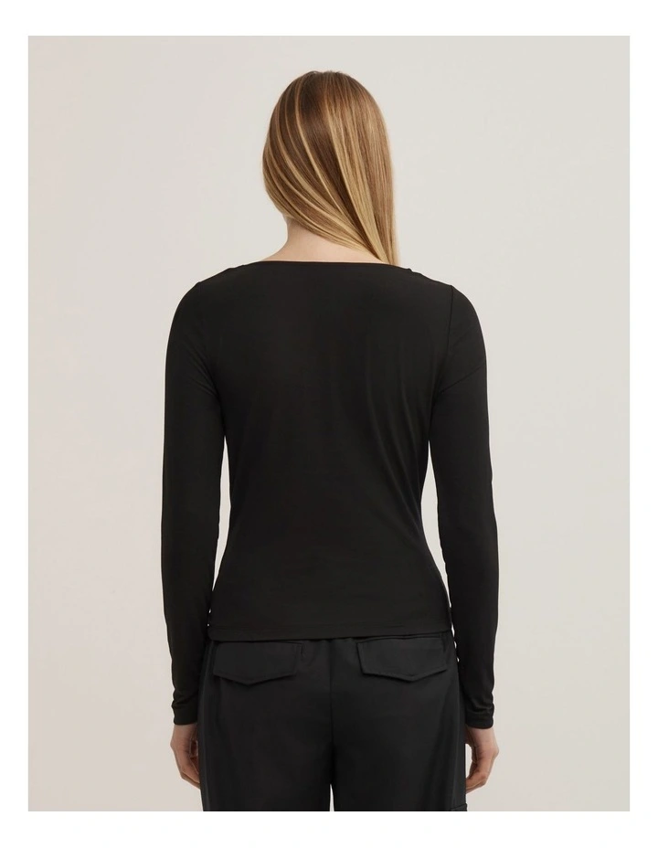 Twist Front Long Sleeve Top in Black image 4