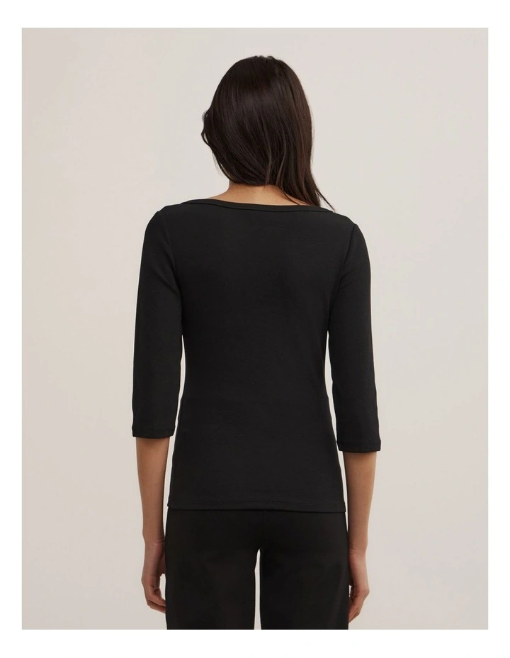 3/4 Sleeve T-shirt in Black image 5