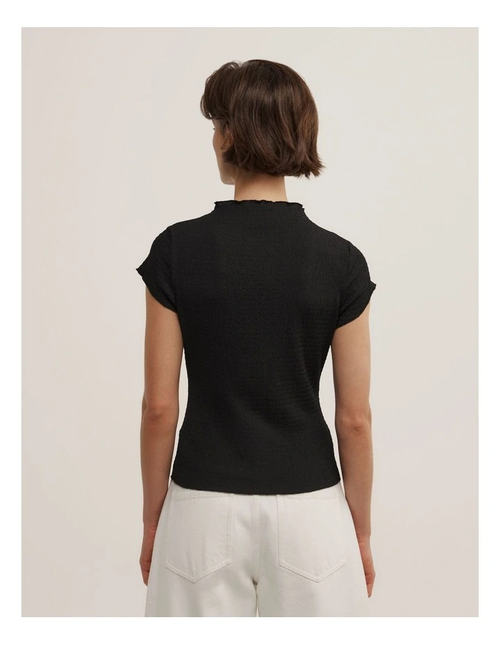 High Neck Textured T-shirt in Black image 5