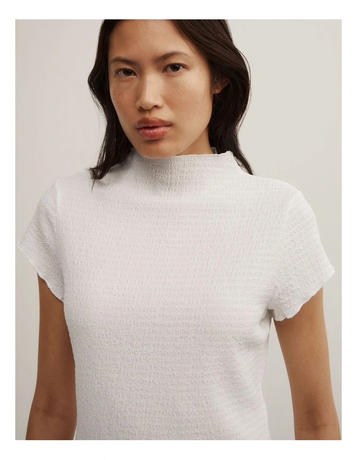 High Neck Textured T-shirt in Fresh White image 3