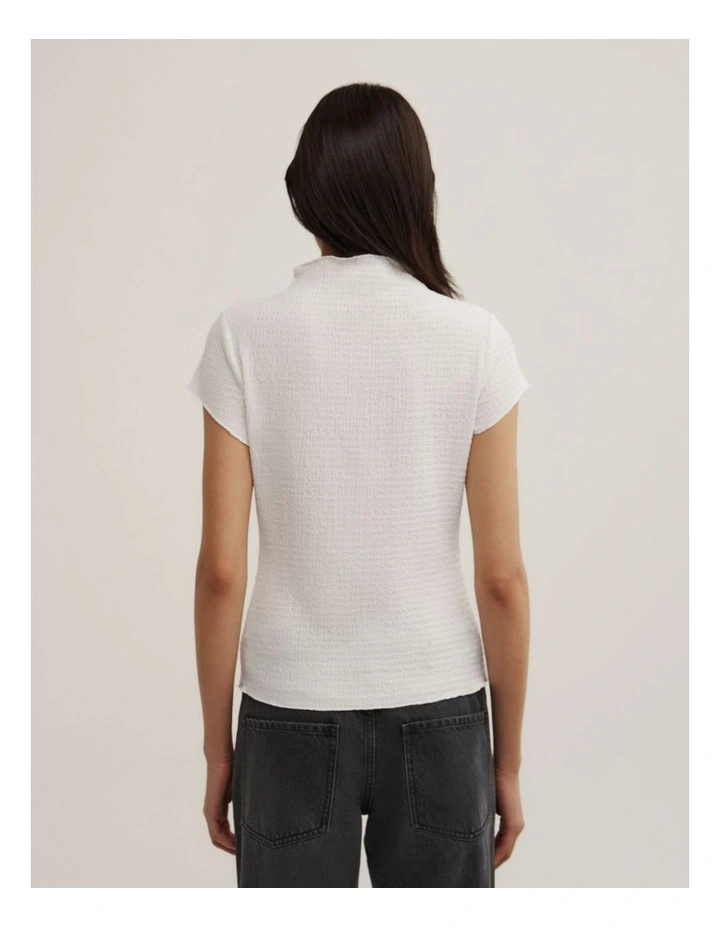 High Neck Textured T-shirt in Fresh White image 4