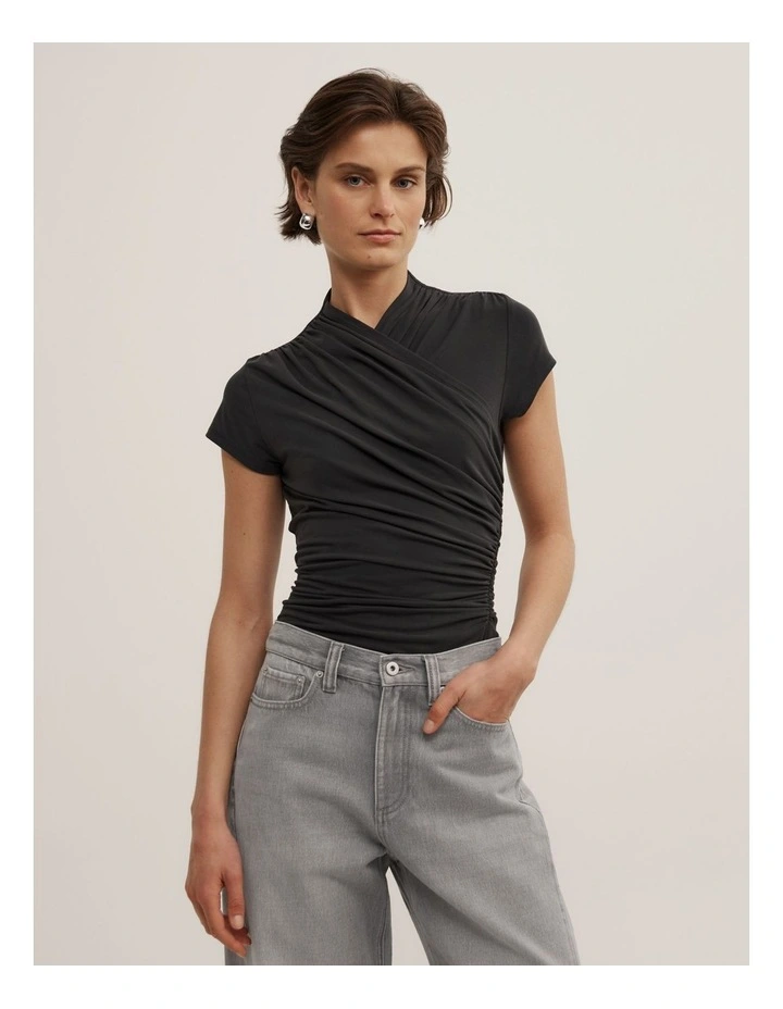Wrap Cap Sleeve T-shirt in Black image 1