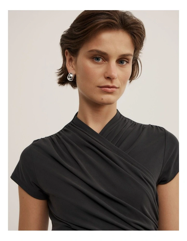 Wrap Cap Sleeve T-shirt in Black image 3