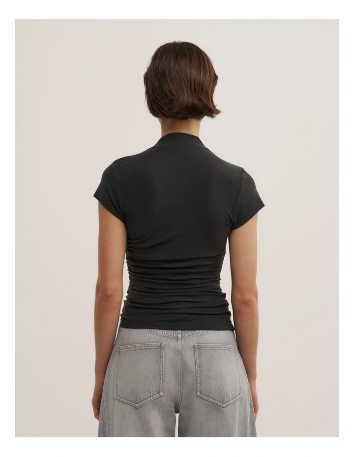 Wrap Cap Sleeve T-shirt in Black image 4