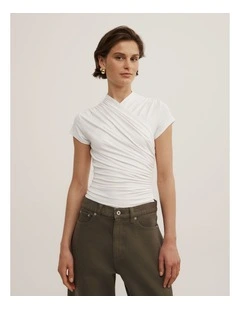 Wrap Cap Sleeve T-shirt in Fresh White