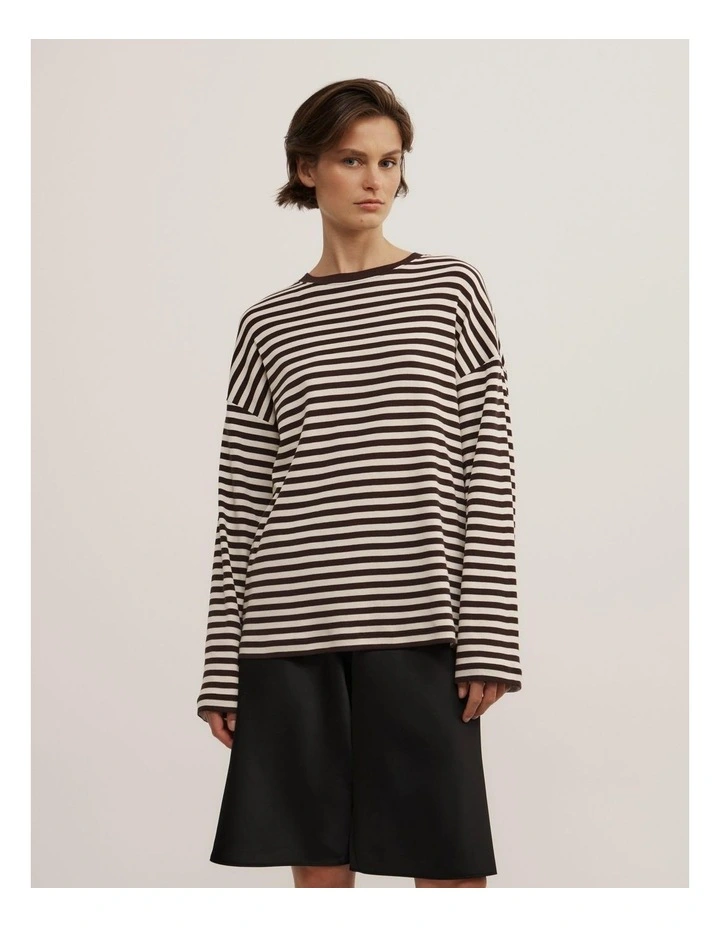 Crew Long Sleeve Stripe T-shirt in Espresso Stripe image 1