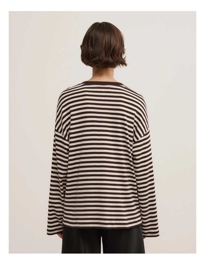Crew Long Sleeve Stripe T-shirt in Espresso Stripe image 5
