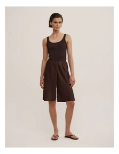 Satin Bermuda Short in Espresso