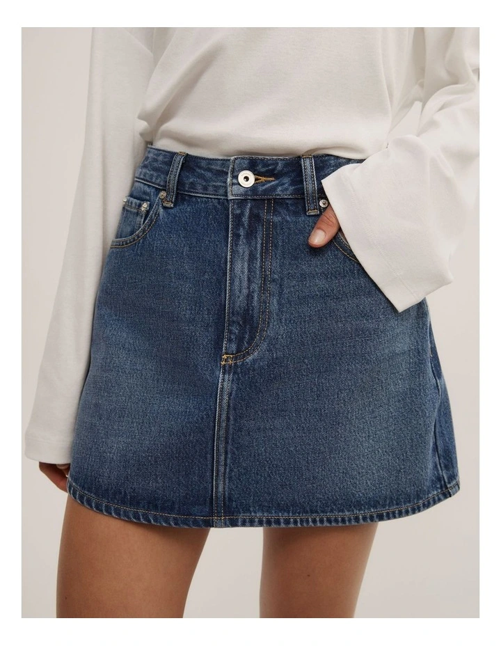 Denim Mini Skirt in Horizon Blue image 3