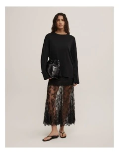 Lace Panel Maxi Skirt in Black