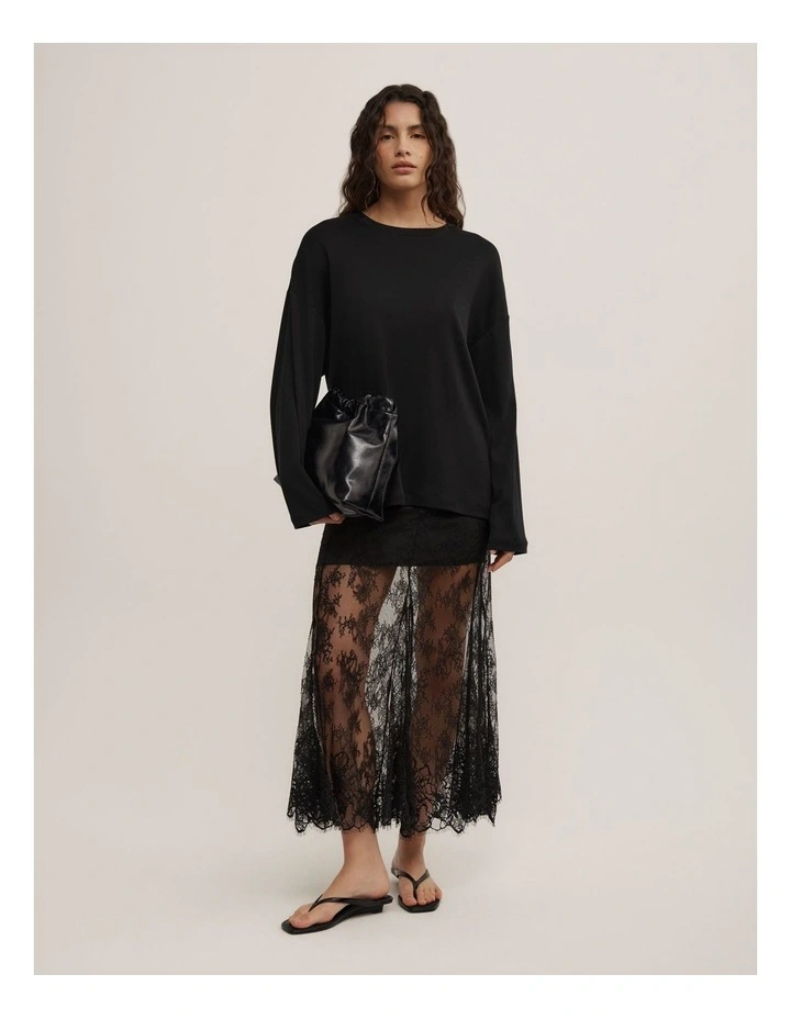 Lace Panel Maxi Skirt in Black image 1