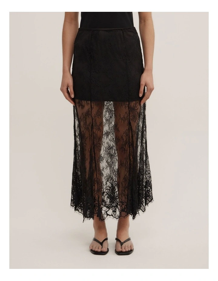 Lace Panel Maxi Skirt in Black image 2