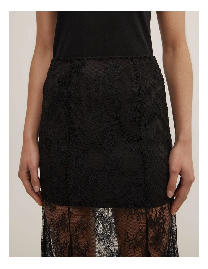 Lace Panel Maxi Skirt in Black image 3