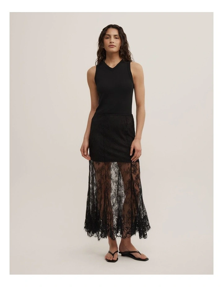Lace Panel Maxi Skirt in Black image 4