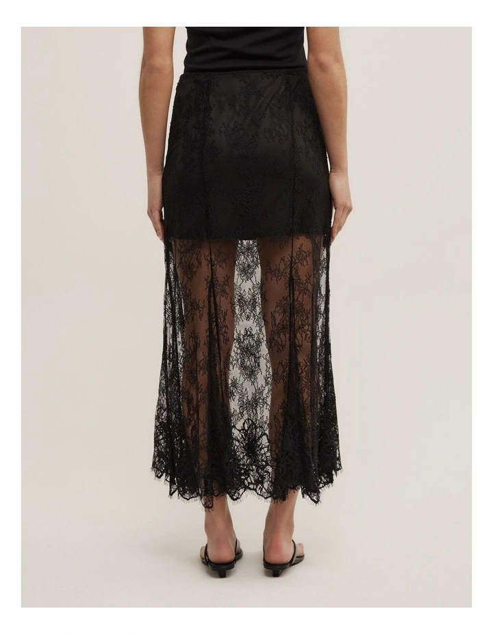 Lace Panel Maxi Skirt in Black image 5