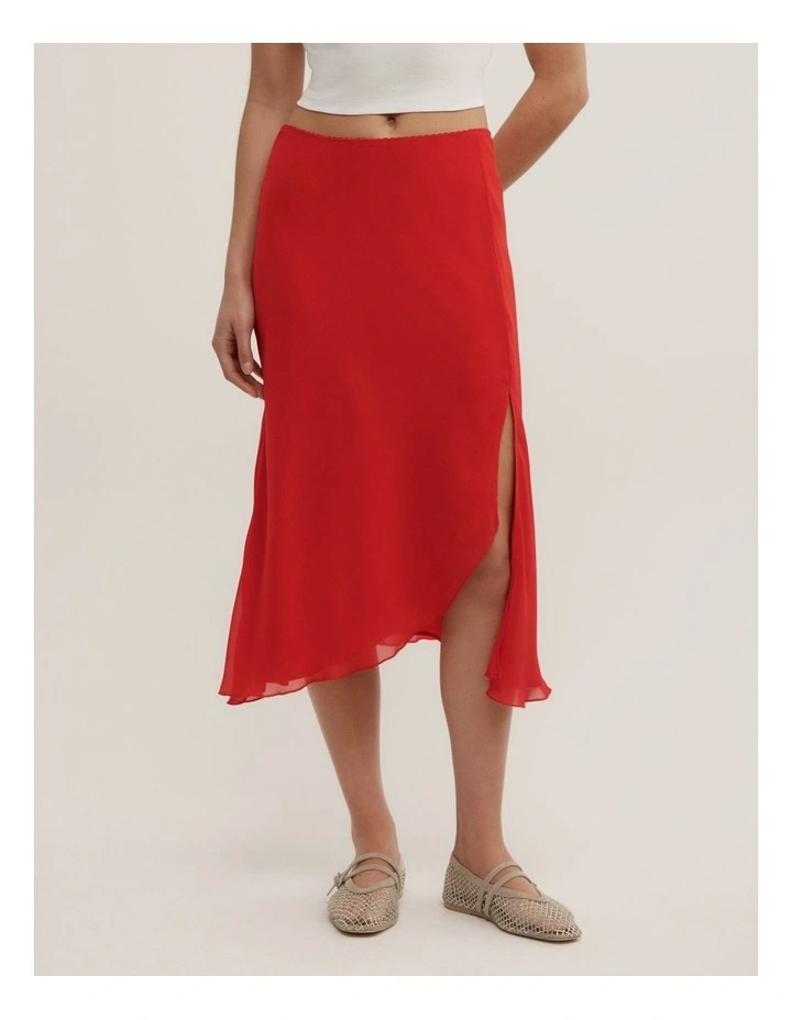 Asymmetric Soft Skirt in Scarlet image 2