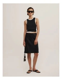 Satin Midi Skirt in Black