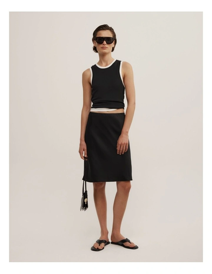Satin Midi Skirt in Black image 1