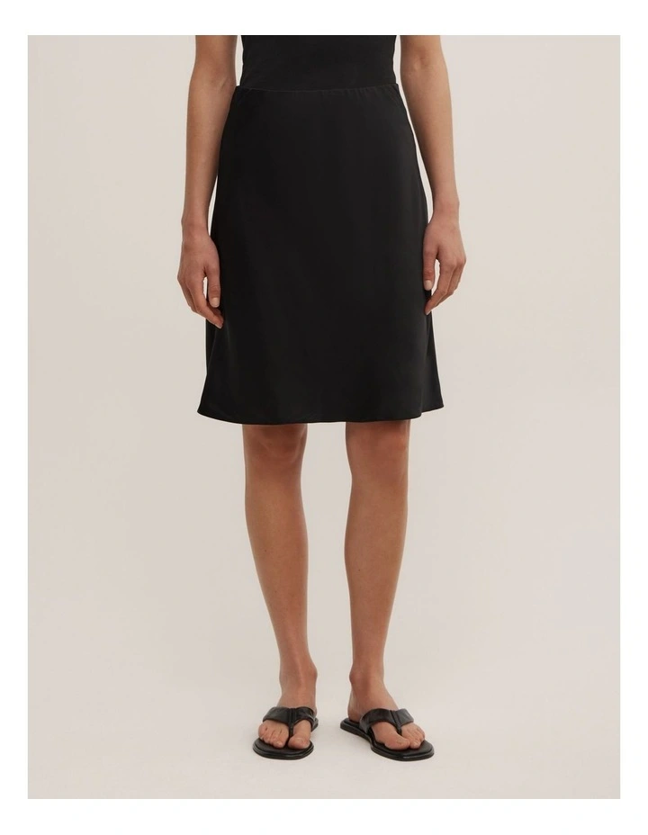 Satin Midi Skirt in Black image 2