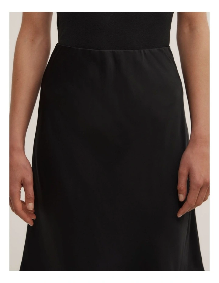 Satin Midi Skirt in Black image 3