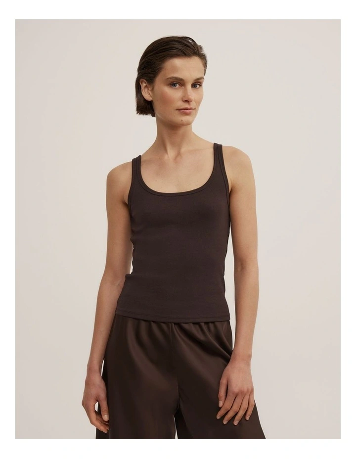 Fine Scoop Neck Tank in Espresso image 1